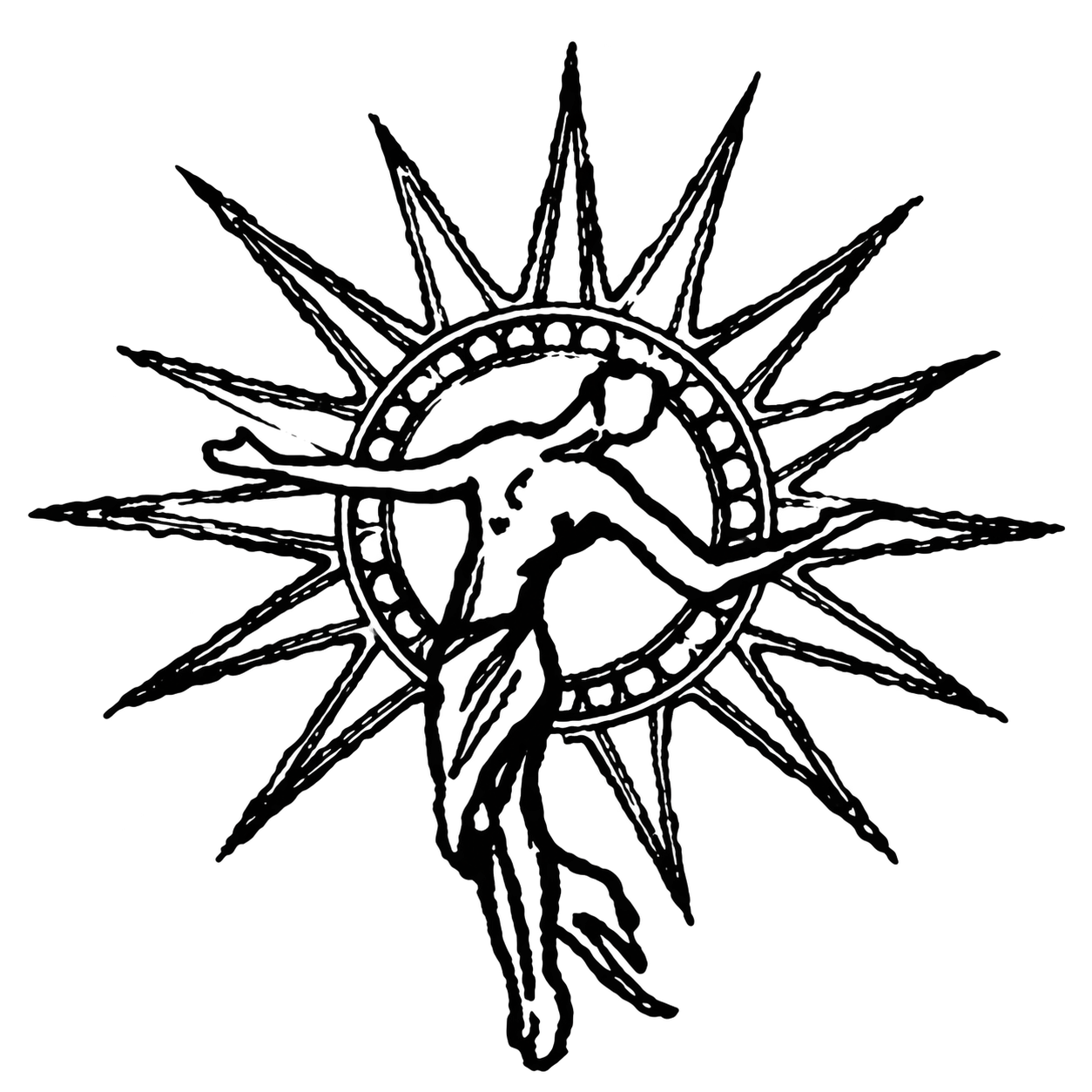 Line drawing of a falling figure intersected by planes